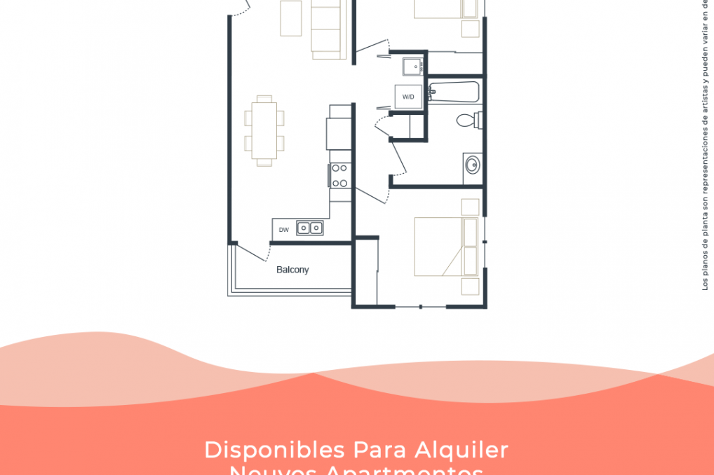 2-bedroom floor plan at Villas at Emerald Vista family apartments in Puerto Rico